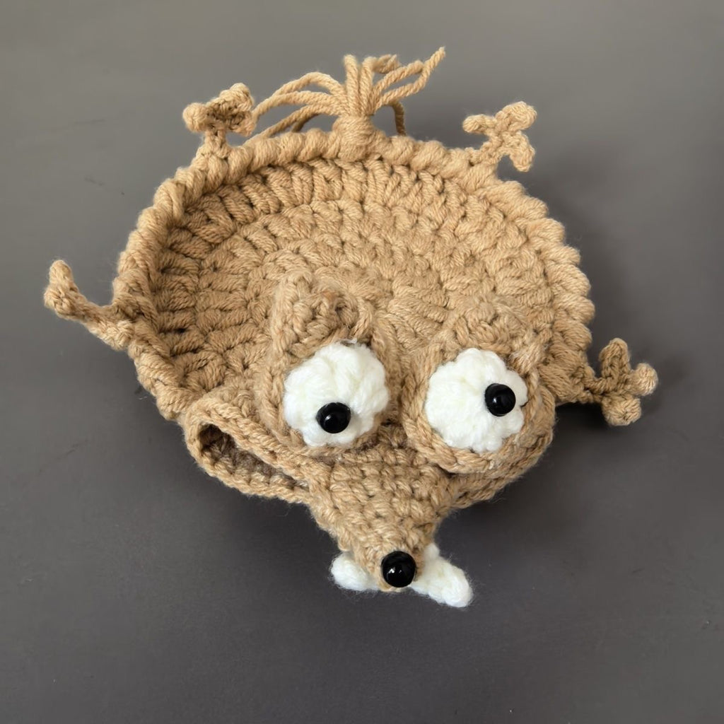 Hand‑Crochet Scrat Squirrel Coaster, Ice Age Cartoon Knitted Cup Mat, Cute Wool Squirrel Drink Coaster, Handmade Finished Gift for Home Decor