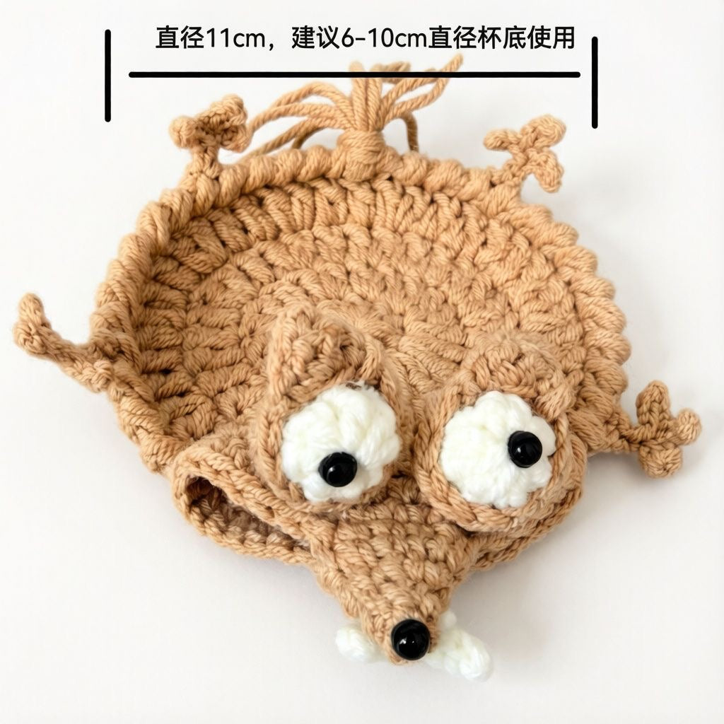 Hand‑Crochet Scrat Squirrel Coaster, Ice Age Cartoon Knitted Cup Mat, Cute Wool Squirrel Drink Coaster, Handmade Finished Gift for Home Decor