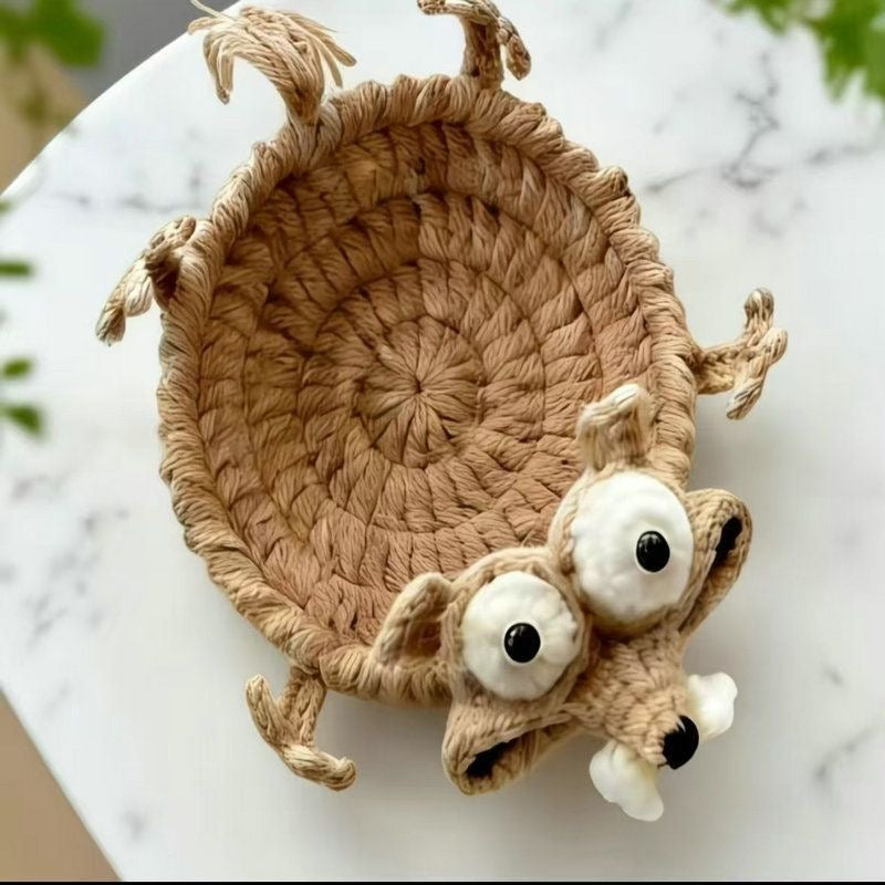 Hand‑Crochet Scrat Squirrel Coaster, Ice Age Cartoon Knitted Cup Mat, Cute Wool Squirrel Drink Coaster, Handmade Finished Gift for Home Decor
